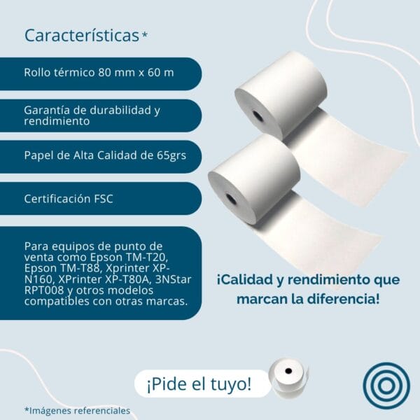 Rollo de papel térmico 80x80 65grs