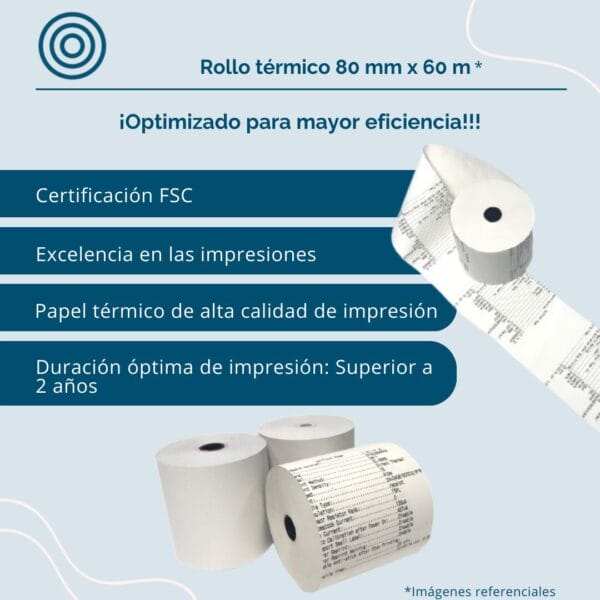 Rollo de papel térmico 80x80 65grs